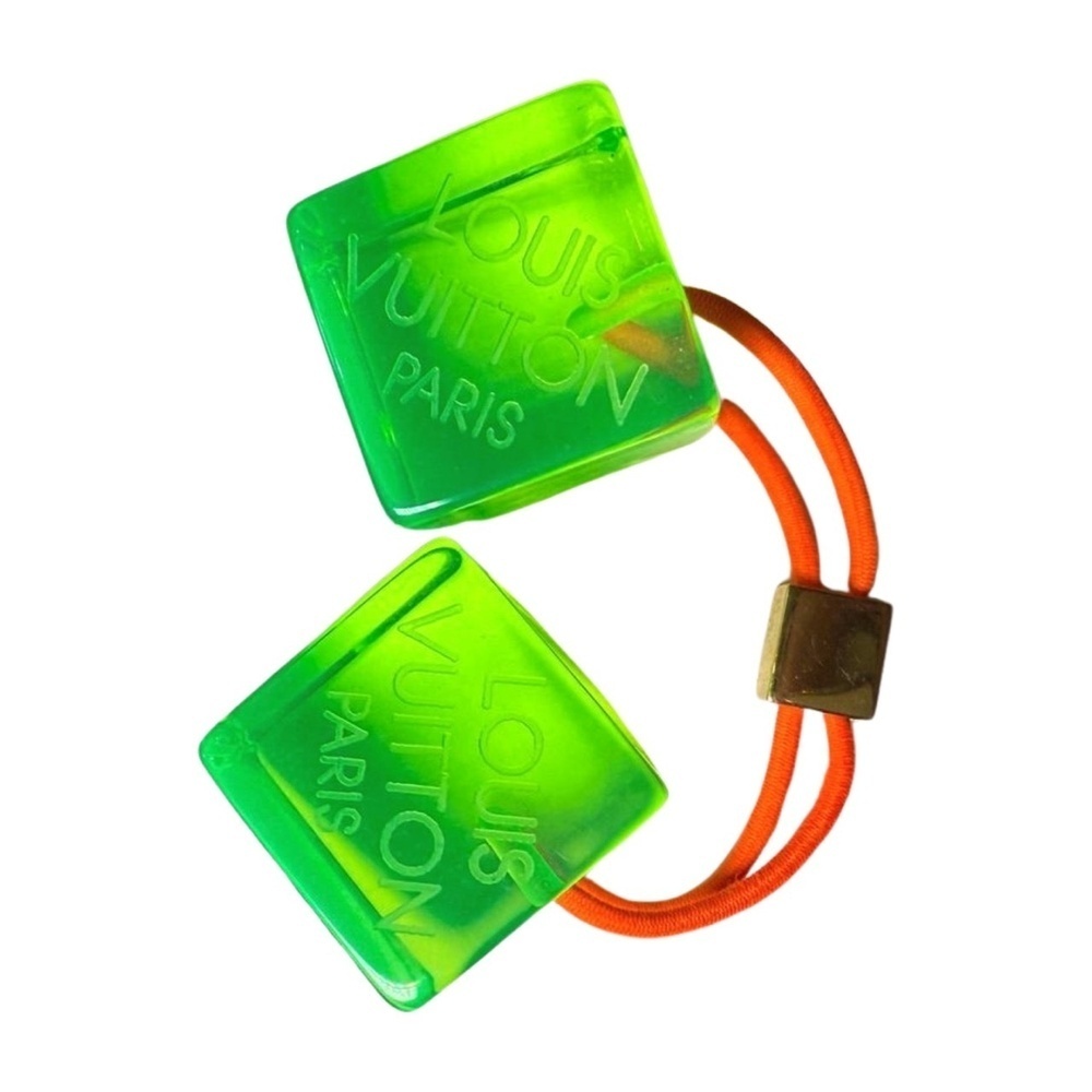 Louis Vuitton Hair Tie Translucent Green Orange Gold Vintage Cube - Picture 4 of 4